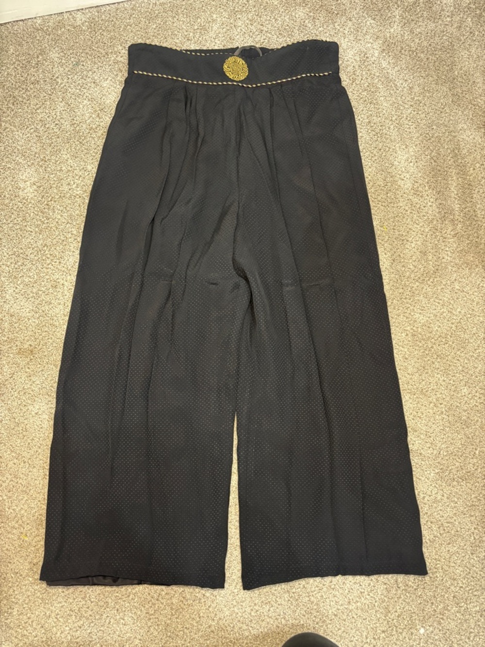 Vtg Gaucho Pants Women’s Medium Black Gold High Rise Wide Leg Evening Trouser 12
